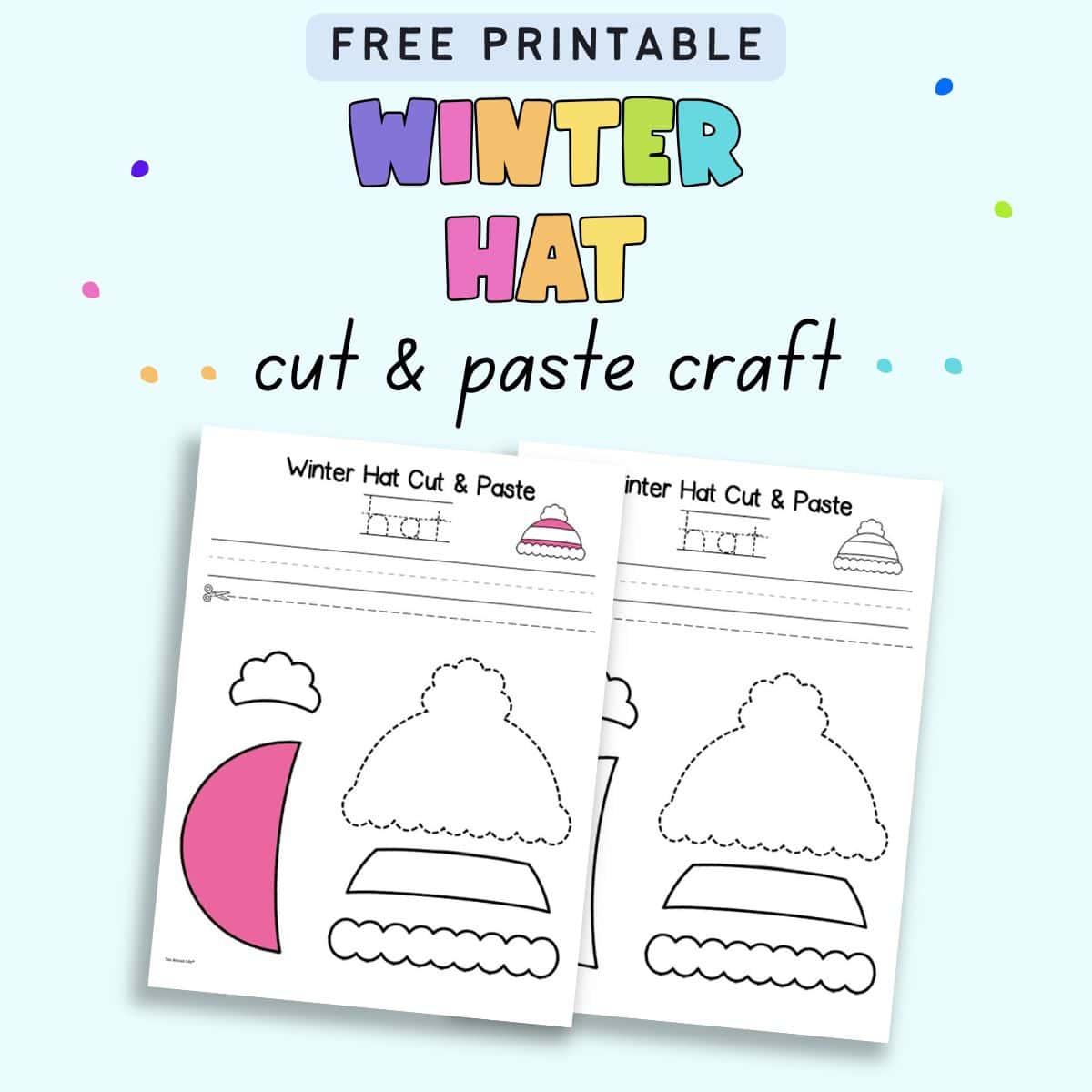 free printable winter hat cut and paste craft - the artisan life